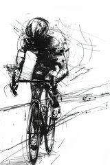 Wall Mural - A black and white sketch of a cyclist