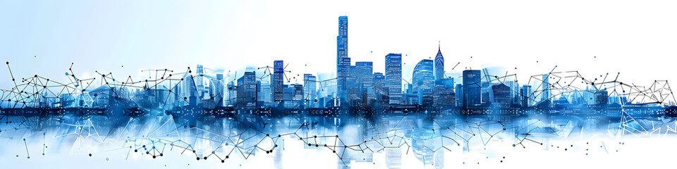 Wall Mural - Technology city with skyscrapers flat abstract  blue illustration isolated on white background