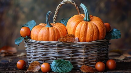 Canvas Print - autumn still life,pumpkin in basket