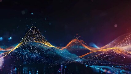 waves and dots forming a neural network, showcasing the data transfer process. The animation can highlight the complexity network with flowing, glowing lines, 4K tech wallpaper animation video
