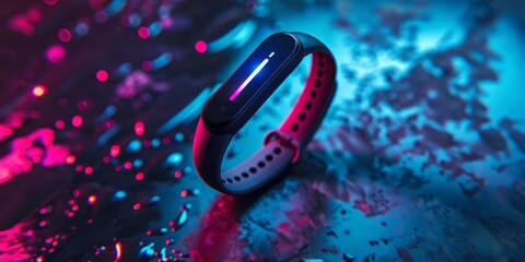 Poster - Fitness tracker on a sporty background, with dynamic lighting emphasizing the device's functionality and appeal for active lifestyles