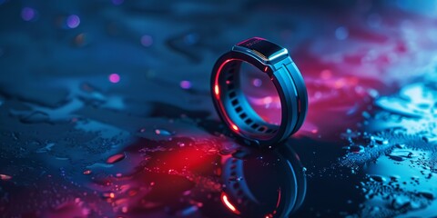 Poster - Fitness tracker on a sporty background, with dynamic lighting emphasizing the device's functionality and appeal for active lifestyles