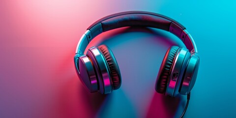 Poster - High-tech headphones with sleek design, captured against a gradient backdrop, highlighting the modern aesthetics and quality of audio products