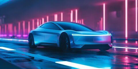 Aufkleber - Sleek electric car model on a futuristic road backdrop, showcasing the innovative design and eco-friendly features of modern vehicles