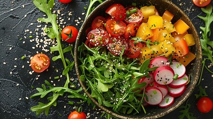 Canvas Print - Colorful Salad with Tomatoes, Radishes, and Bell Peppers