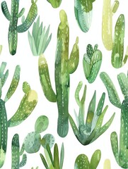 Sticker - a pattern of cactus plants on a white background