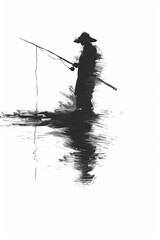 Wall Mural - A black and white sketch of a fisherman