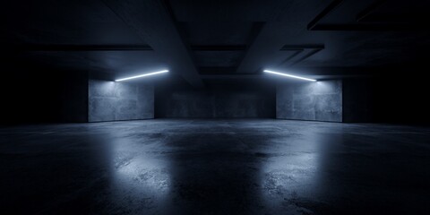 Wall Mural - Grunge Sci Fi Concrete Background Cyber Clean Empty Studio Tunnel Corridor Dark Cement Asphalt Light Glow Parking Hangar Warehouse Underground 3D Rendering