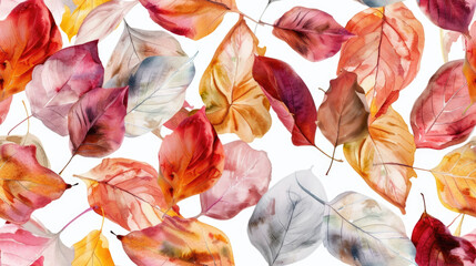 Wall Mural - Colorful watercolor autumn leaves seamless pattern on white background