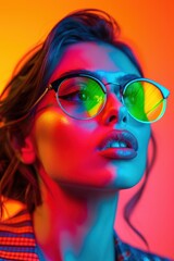 Wall Mural - a woman with glasses and a colorful background