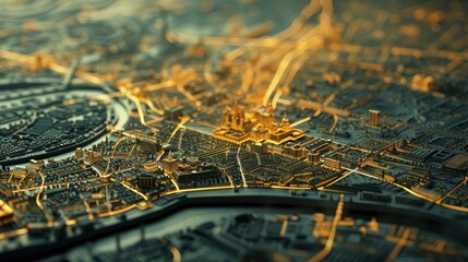 Wall Mural - advanced digital mapping technology integrating historical data with current urban infrastructure