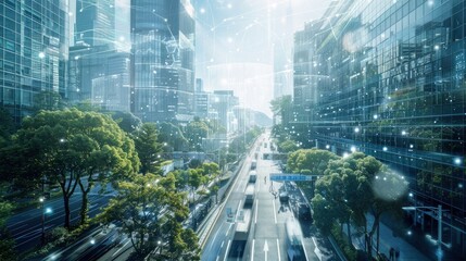 Wall Mural - high-tech sensors embedded in urban infrastructure for monitoring air quality and noise levels