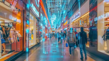 Wall Mural - Digital transformation in urban retail, showcasing virtual storefronts and personalized shopping experiences