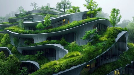 Wall Mural - innovative urban design integrating green roofs and vertical gardens for urban biodiversity