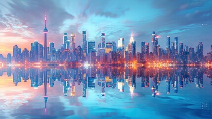 Wall Mural - city skyline with digital twins of historic landmarks for preservation and restoration projects