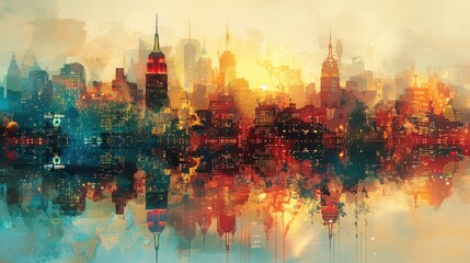 Wall Mural - city skyline with digital twins of historic landmarks for preservation and restoration projects