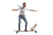 © Ljupco Smokovski - Businessman riding a skateboard with a dog