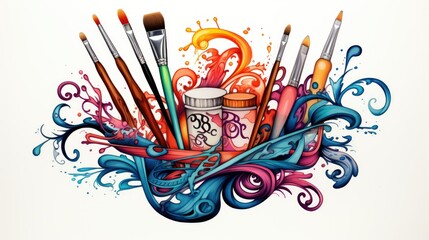 Wall Mural - Tattoo design of paintbrushes