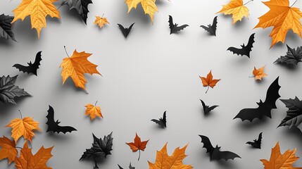 Wall Mural - happy halloween banner design,bats on white wall halloween sale concept minimal style copy space for text