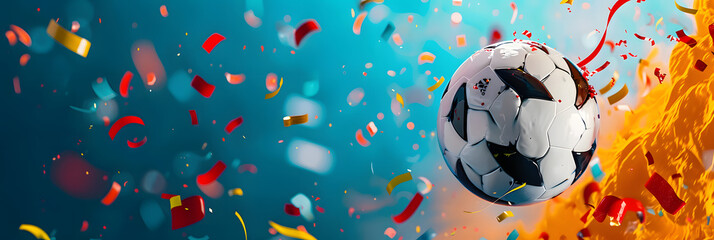 Poster - EM European Championship 2024 sport win, triumph, winner celebration concept background illustration - Soccer ball and confetti