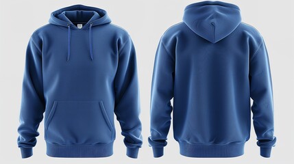 The front and back of a royal blue sweatshirt. Generative Ai