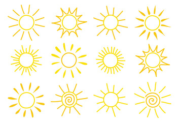 Wall Mural - hand drawn sun icon collection. summer design. vector illustration