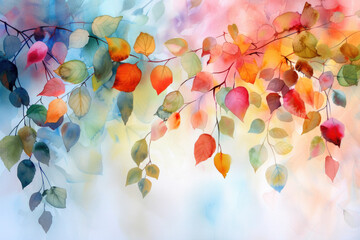 Poster - Colorful watercolor foliage, leaves and vines on light background