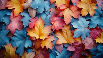 Wall Mural - heap of maple leaves autumn flat lay composition top view