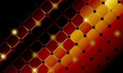 Wall Mural - Multicolor abstract lights disco stars background. Square pixel mosaic dark orange background.