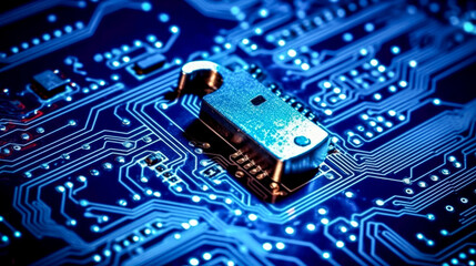 Wall Mural - cpu is working the cyber technology concept with data internet of thing in digital background