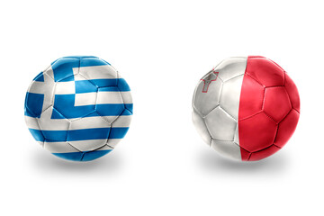 Wall Mural - football balls with national flags of malta and greece , soccer teams. on the white background.