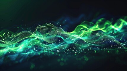 Wall Mural - A green and blue wave of light with many small dots