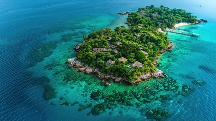 Wall Mural - A beautiful island with a blue ocean and green trees