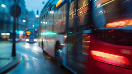 Wall Mural - a bus driving down a street at night time