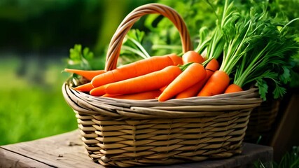 Wall Mural -  Freshly harvested carrots in a woven basket