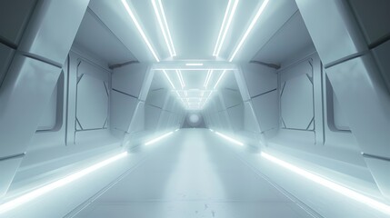 Wall Mural - futuristic white hallway with bright lights