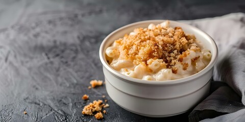 Wall Mural - Indulgent Mac and Cheese with Crispy Breadcrumb Topping A Timeless American Favorite. Concept Comfort Food, Baked Pasta, Cheesy Goodness