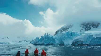 Sticker - Four People Looking at an Iceberg in Antarctica