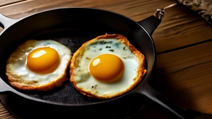 Canvas Print -  Deliciously cooked sunnyside up eggs on a rustic wooden table