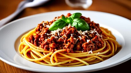 Wall Mural -  Delicious spaghetti with meat sauce ready to be savored