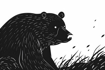 Wall Mural - Hand drawn bear silhouette in a minimal style. Black and white graphic illustration isolated on white illustration	