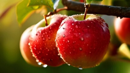 Sticker -  Freshly picked apples glistening with morning dew