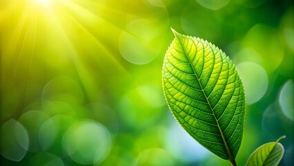 Wall Mural - Close up of nature view green leaf on blurred greenery background under sunlight with bokeh and copy space using as background natural plants landscape, ecology wallpaper or cover concept.