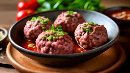 Canvas Print -  Deliciously prepared meatballs in a rich sauce ready to be savored