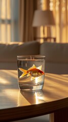 Sticker - A goldfish swims in a glass of water. AI.