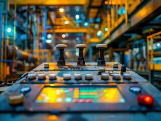 Wall Mural - Industrial control panel with buttons and switches. AI.