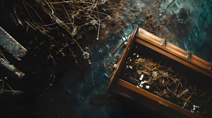 Wall Mural - closeup detail shot of a coffin at a funeral, shot from above