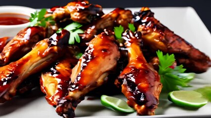 Wall Mural -  Deliciously grilled chicken wings ready to be savored