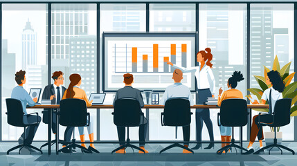 Sticker - People business meeting in office, flat design style illustration