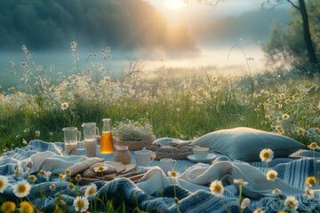 Sticker - Picturesque picnic setup in a meadow